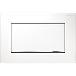 Pulsador serie Sigma10 de Geberit. Descarga interrumpible, blanco/cromado brillante/blanco